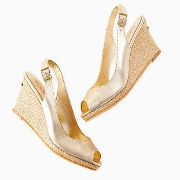 Lilly Pulitzer Gold Wedge Sandals - Picture 1 of 7